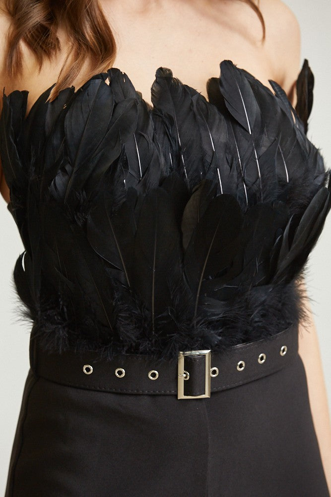 Elegant Feather Bodice Jumpsuit