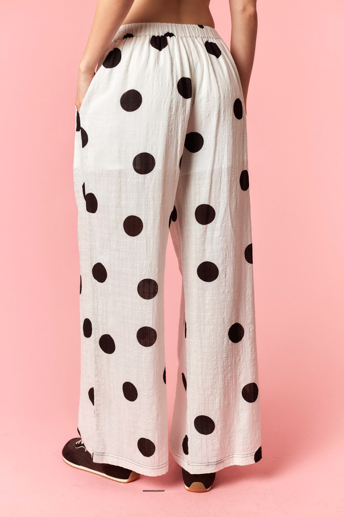 Polka Dot Printed Gauze Button Detail Lounge Pants