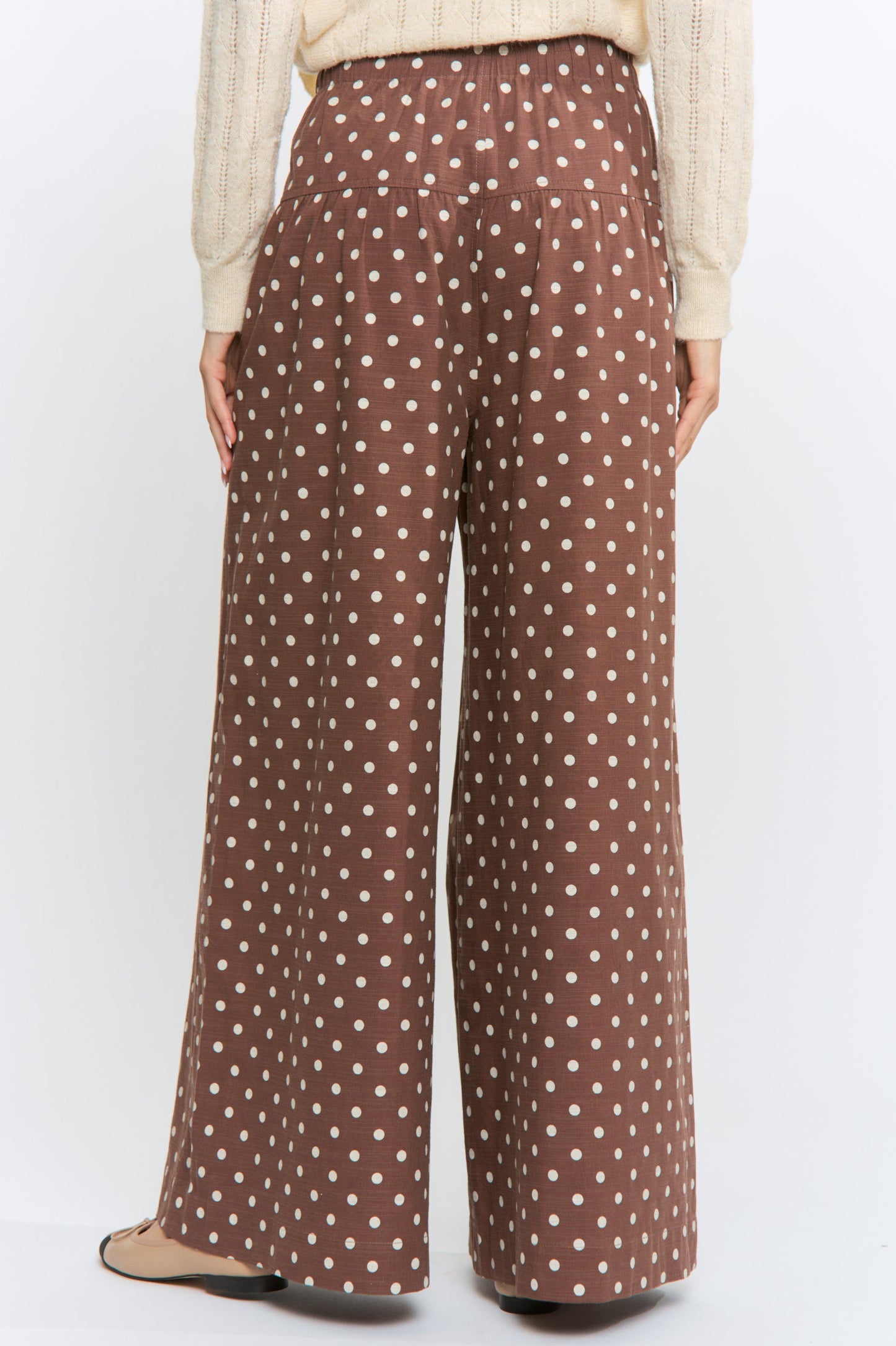 Polka Dot Wide Leg Pants With Elastic Waist
