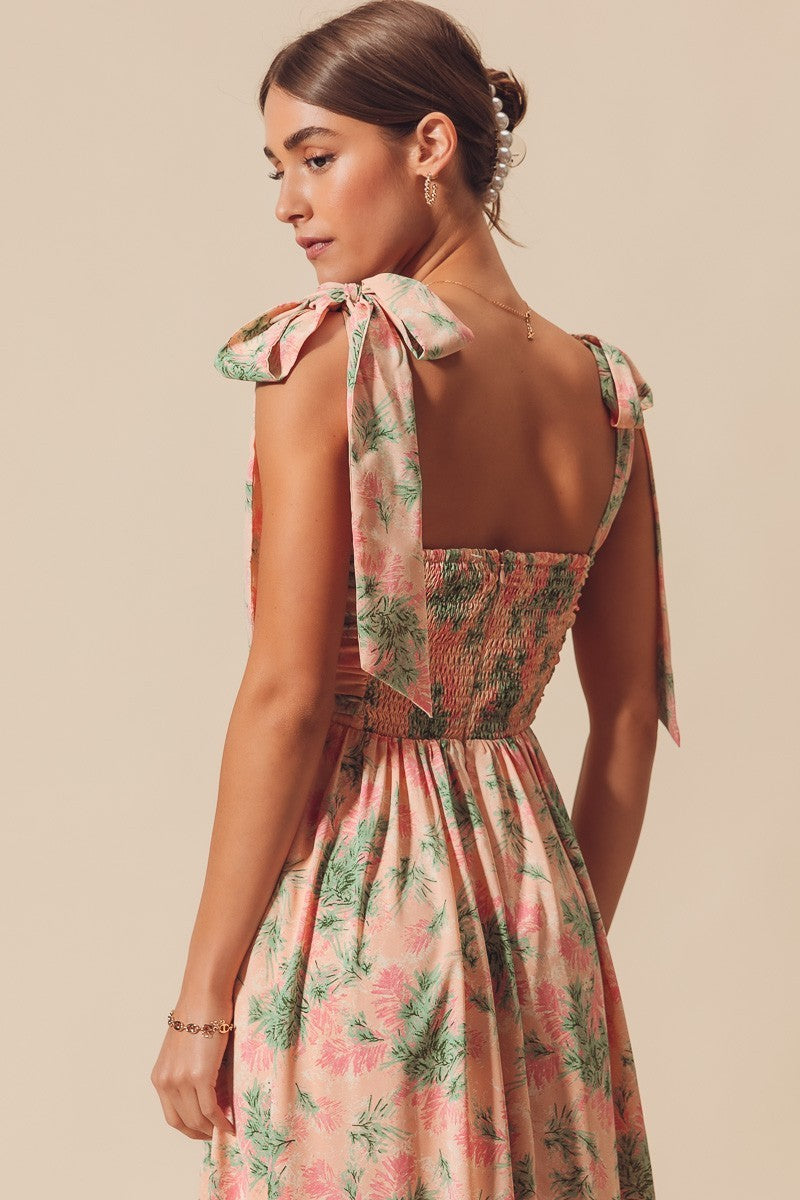 Flowy Floral Feminine Dress With Ribbon Strap