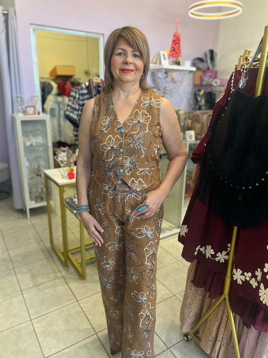 Set pantalon lentejuelas marrón