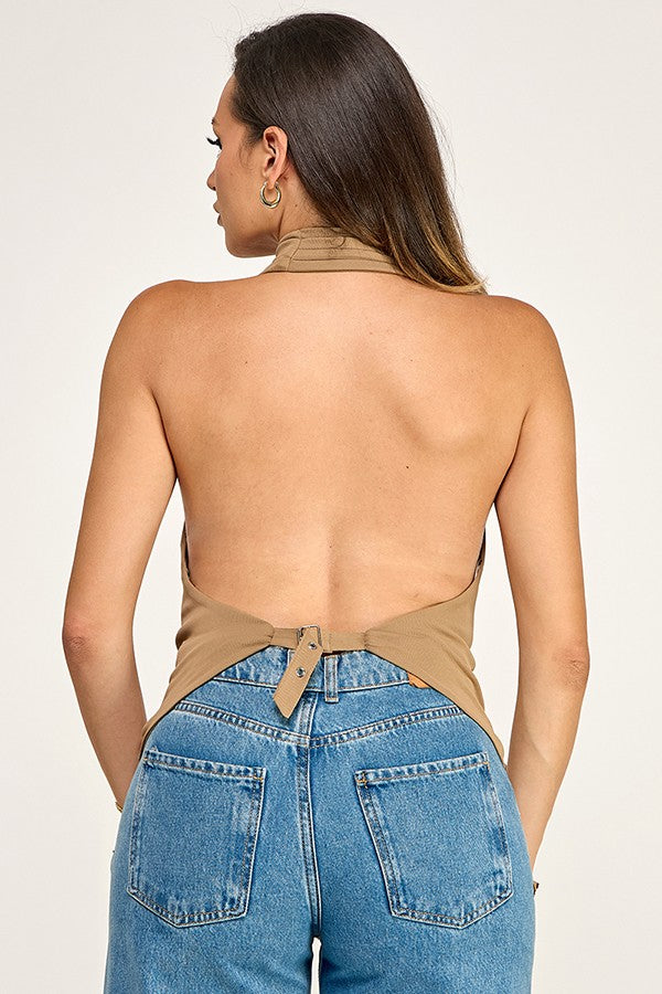 COTTON STUDDED DETAIL WITH COWL FRONT HALTER