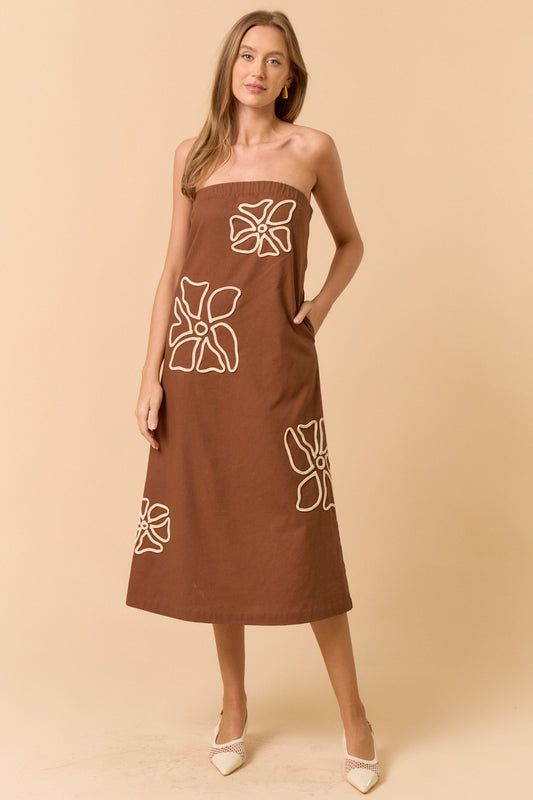 Tube Maxi Dress With Floral Embroidery