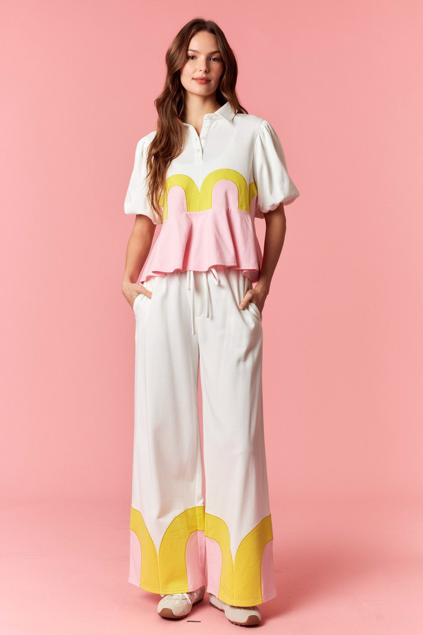 Conjunto Mujer Blanco Rosa Amarillo