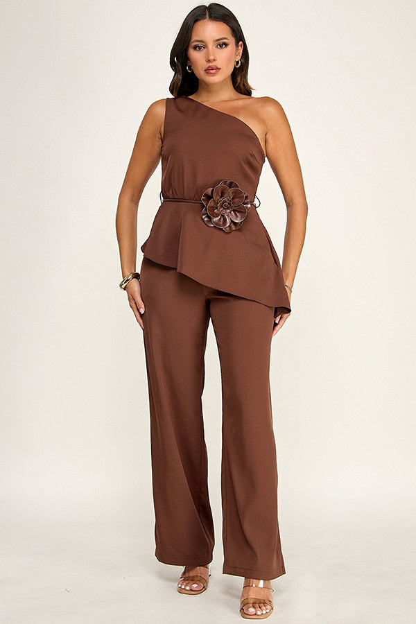 ONE SHOULDER ASSYMETRIC JUMPSUIT