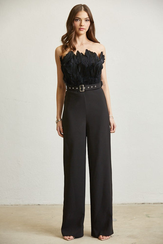 Elegant Feather Bodice Jumpsuit