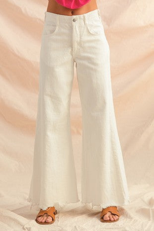 Wide Flare Bottom Color Denim Pants