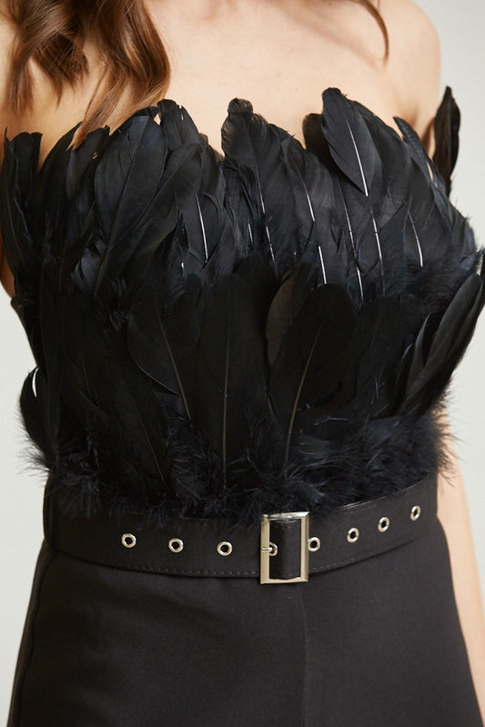 Elegant Feather Bodice Jumpsuit