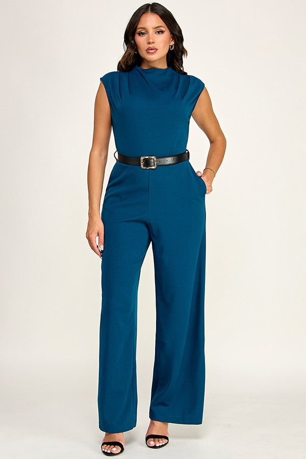 HIGH NECK BELTED JUMPSUIT