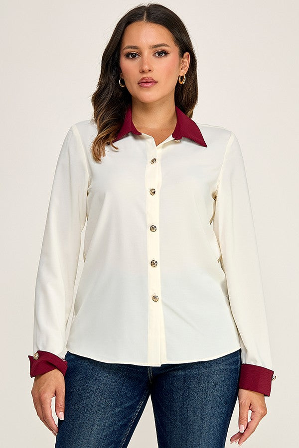 CONTRAST DETAIL GOLD BUTTON TOP