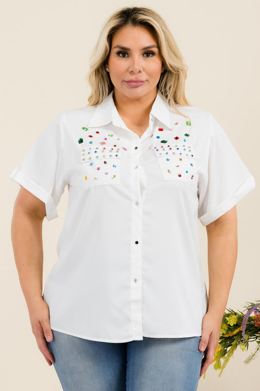 Plus Size Rhinestone Fashion Shirt