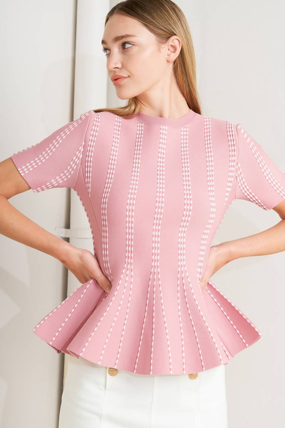 BLUSA MUJER ROSADA BLANCA