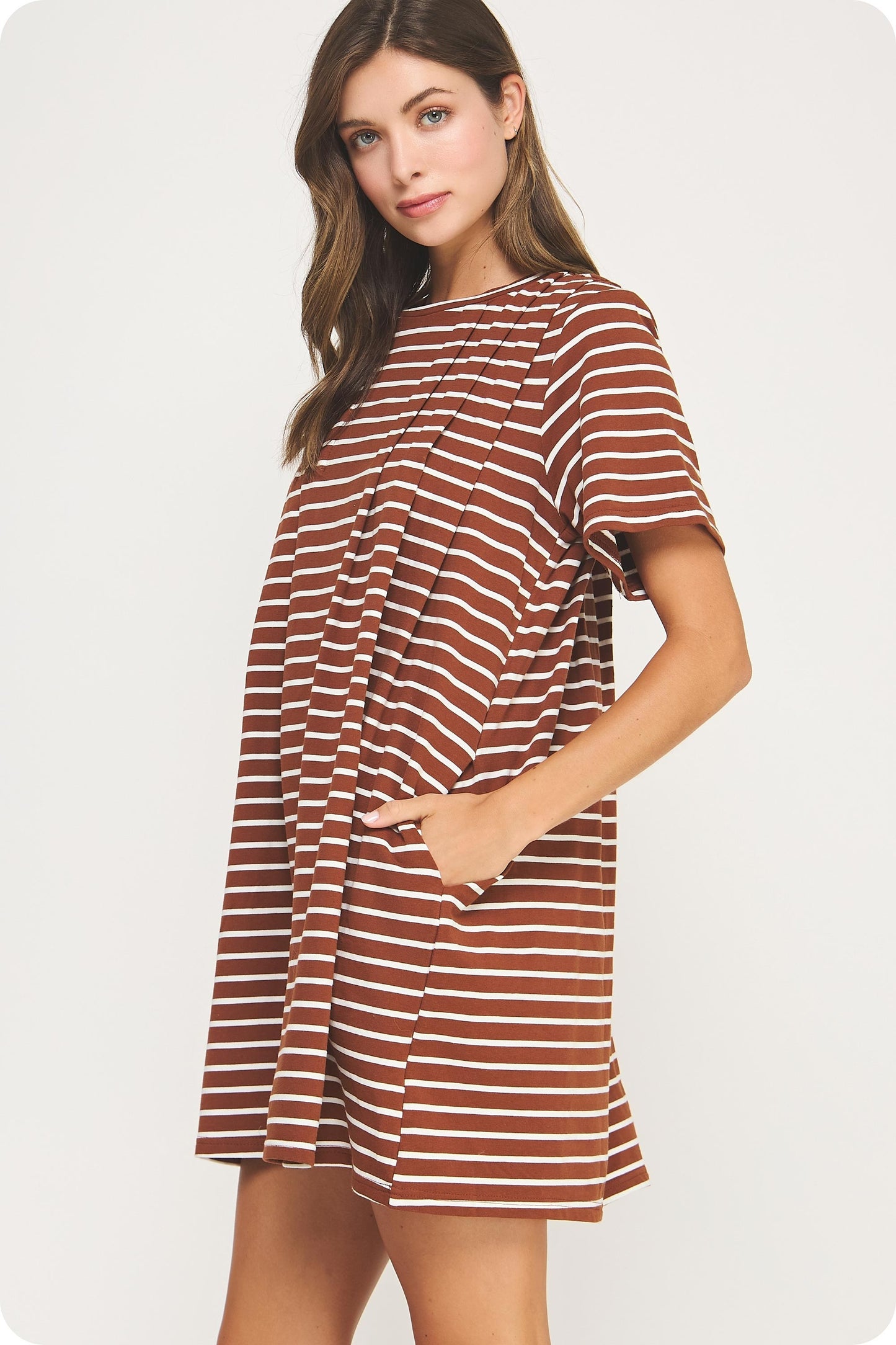 Striped Knit Pintuck Mini Dress