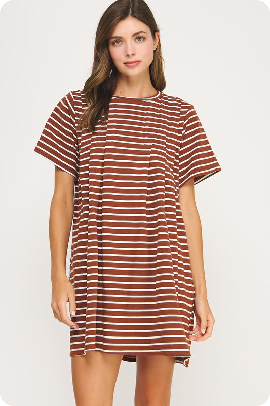 Striped Knit Pintuck Mini Dress