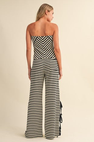 Striped Tube Top And Pants With Side Bow Details