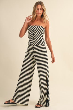 Striped Tube Top And Pants With Side Bow Details