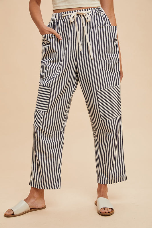 Stripe Patchwork Barrel Leg Cropped Pants